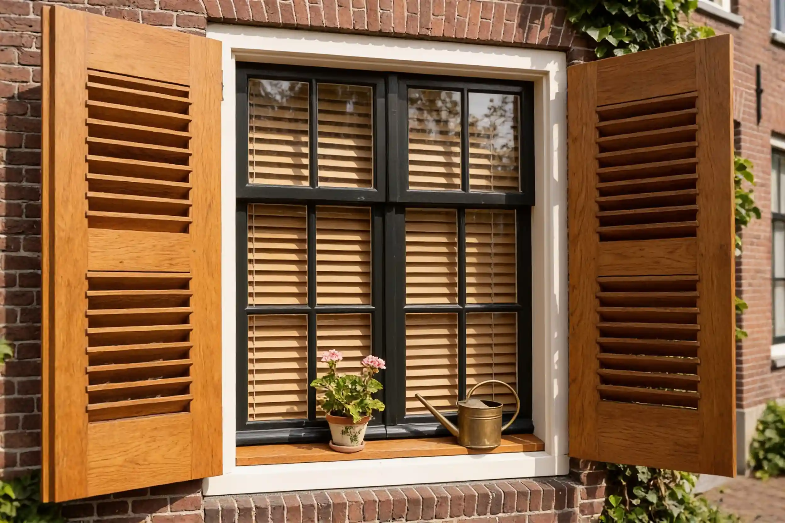 Functionele houten louvre luiken voor zonwering